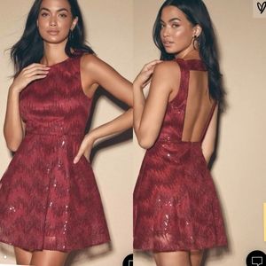 Shine My Way Red Sequin Backless Skater Dress